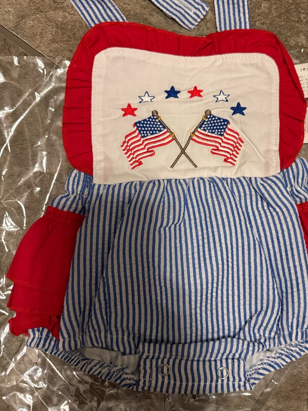 Honeydew USA Red, White & Blue Striped Baby One-Piece with Flag Embroidery
